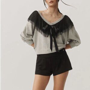 Anthropologie Maeve V-Neck Bow Sweater Oversized Feminine
